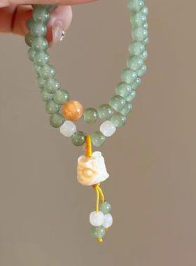 新中式醒狮双层叠戴串珠手链女复古夏天手串清冷感高颜值古风手饰