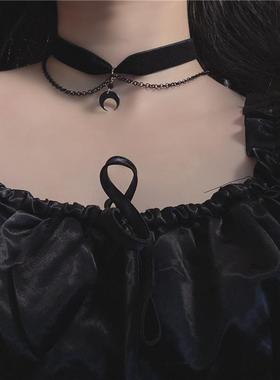 哥特风月牙choker颈链暗黑色项圈女颈带锁骨链辣妹脖子配饰颈环