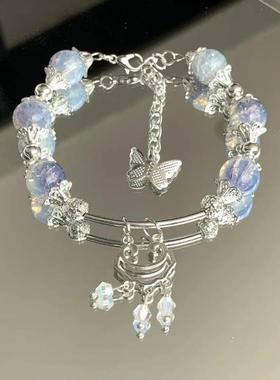 森系蝴蝶琉璃绿茵手链手串半镯男女潮气质显白水晶送闺蜜好友配饰