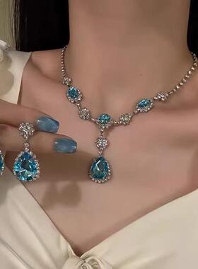 重工气质闪钻水滴流苏项链气质晚礼服搭配时尚精致轻奢时尚项链女