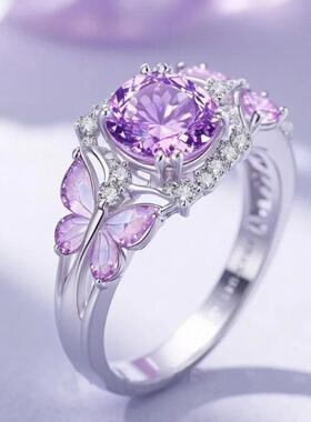 「清甜仙女风」紫色蝴蝶戒2025新款高级复古设计小众个性创意指环
