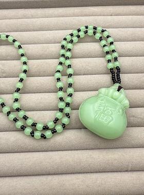 仿玉代代福吊坠浅绿玉双面福袋项链和田玉碧玉福禄满满挂件