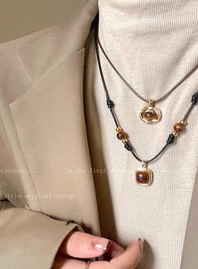 秋冬复古美拉德仿虎眼石项链新款小众设计感气质个性时尚百搭项链