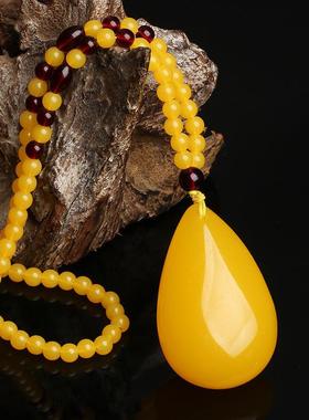 荧光浮水黄蜜蜡毛衣链长款复古男女同款民族风百搭毛衣链饰品