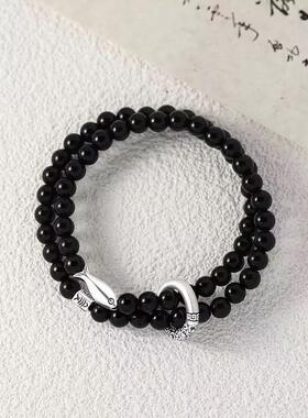 锦鲤黑珠情侣手链男款原创设计手串高级感百搭小众定情信物礼物