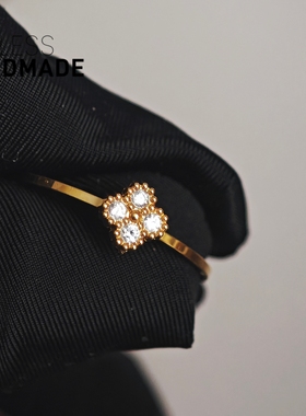 50分莫桑钻四叶草14K金色戒指女