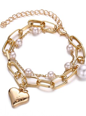 creative retro simple pearl love double layer Bracelet手链女