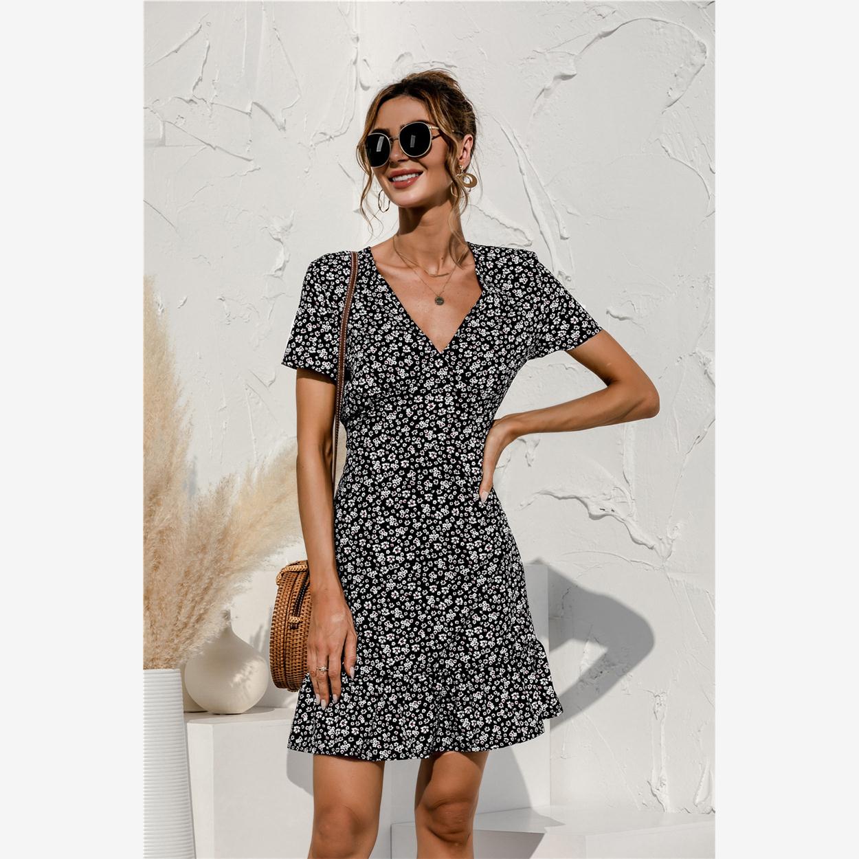 Vneck cake stitching lotus leaf hem dressV领蛋糕荷叶摆连衣裙 - 图2