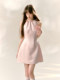 Pink satin glossy pearl halter neck dress