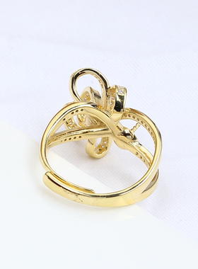 半边蝴蝶结款珍珠戒指开口空托