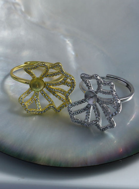 DIY珍珠配件新款S925纯银戒指