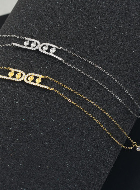 并连双珠锆石珍珠项链长款吊坠