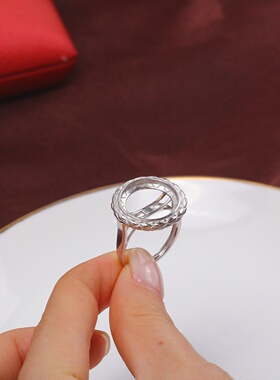 S925纯银菱形花边马贝珍珠戒指