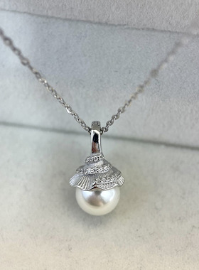 S925纯银精致松果头珍珠吊坠项链