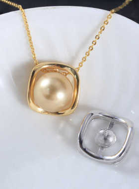 S925纯银简约方形新款精致空托