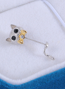 S925纯银猫咪珍珠吊坠项链空托