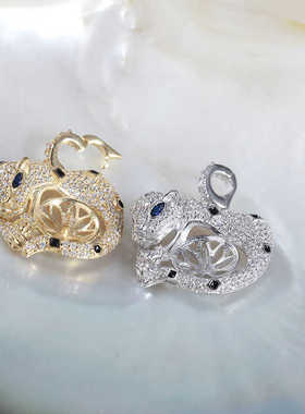 S925纯银DIY动物镶钻珍珠配件