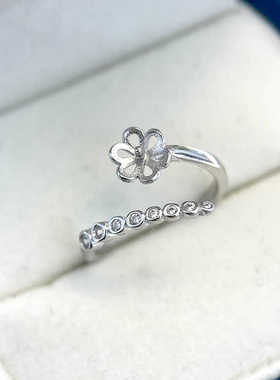 S925纯银简约新款开口戒指空托