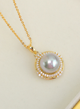 S925纯银锆石珍珠吊坠项链