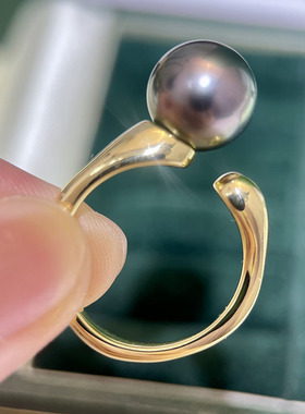 S925纯银简约光板厚银珍珠戒指