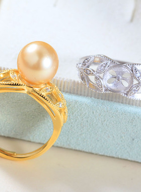 S925纯银镂空工艺设计风珍珠戒指