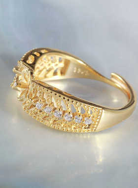 S925纯银简约百搭拉丝戒指空托