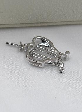 DIY配件竖琴款精工版S925纯银吊坠空托珍珠项链挂坠子扣头半成品