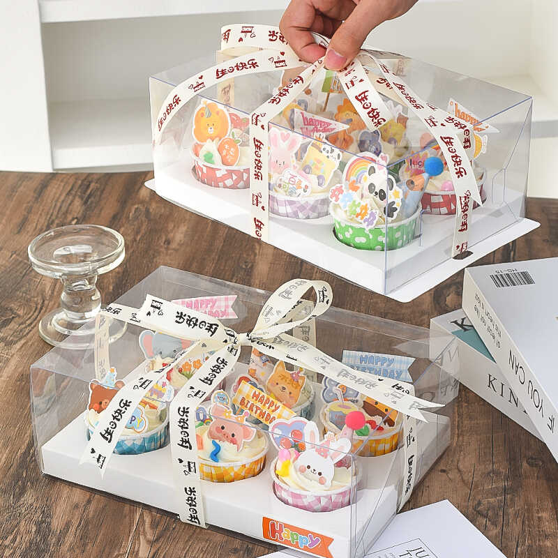 纸杯蛋糕包装盒4粒6粒12粒杯子蛋糕打包盒马芬杯透明加高包装盒子 - 图2