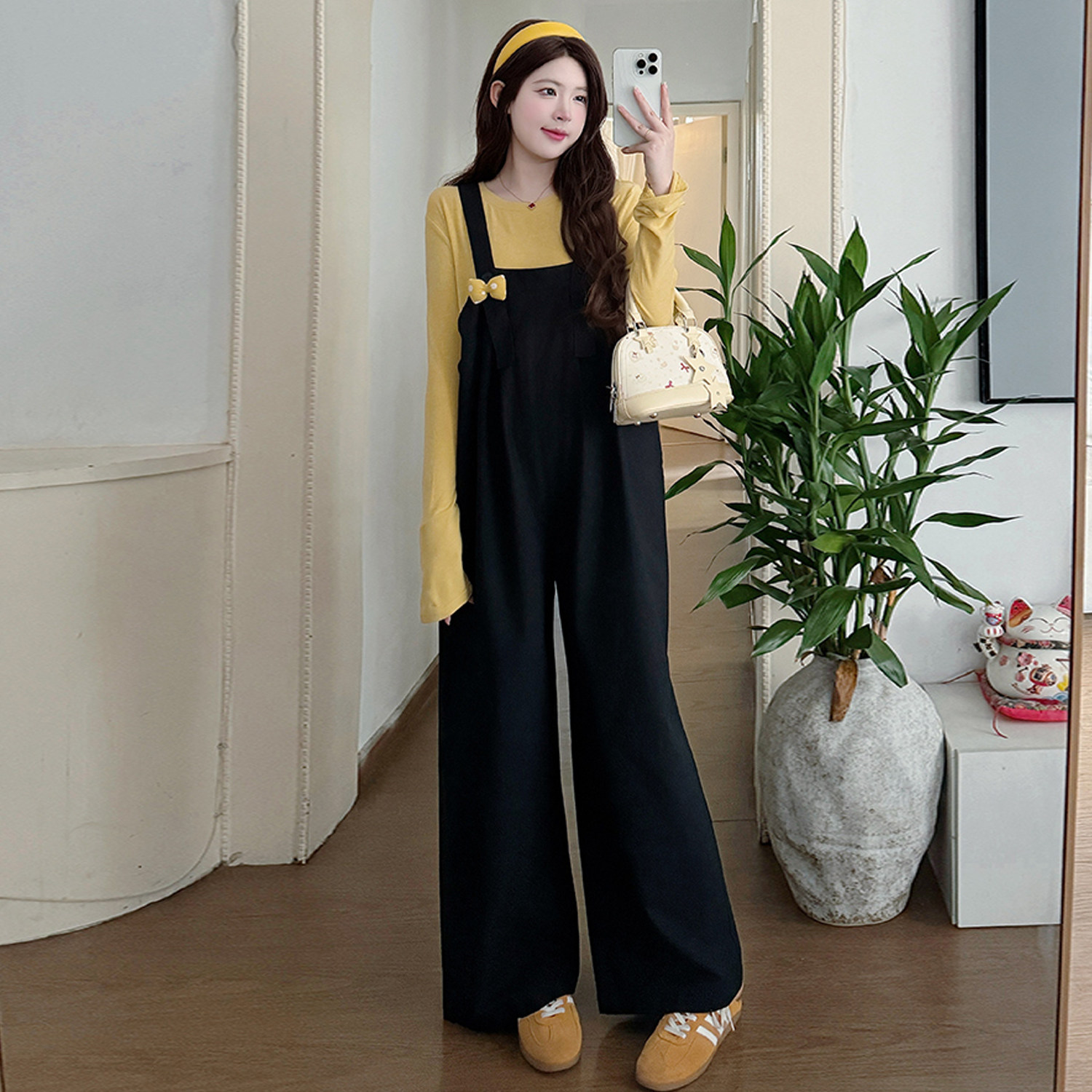 2026孕妇装春季新款韩版休闲简约麻棉背带裤+慵懒针织衫,淘宝优惠券,粉丝福利购,淘宝优惠卷