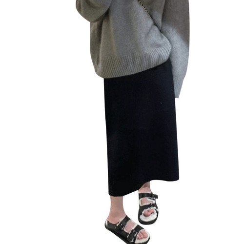 孕妇针织半身裙女秋冬季一步裙中长款H型孕期显瘦包臀托腹a字裙子 - 图3