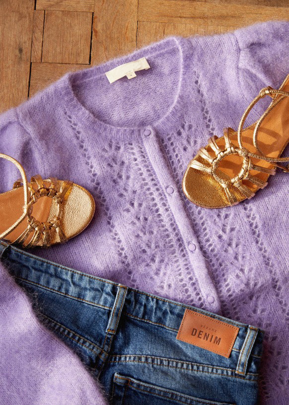 针织开衫春季新款女短款薄款软糯羊毛衫外套镂空外穿显法式紫色,淘宝优惠券,粉丝福利购,淘宝优惠卷