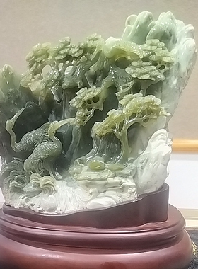 天然南玉玉石摆件松鹤延年原石动物工艺品纯手工雕刻件