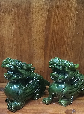 天然玉石貔貅摆件一对绿色貔貅玄关客厅店铺青玉皮休皮丘家用