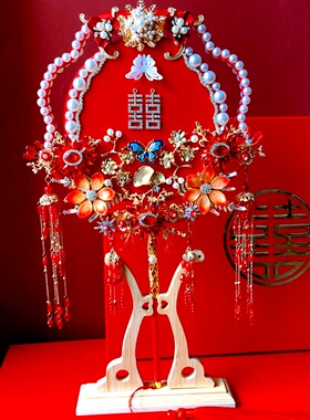 中式婚礼新娘双面喜扇DIY材料包