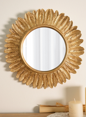 法式复古金色树脂羽毛壁挂镜托盘