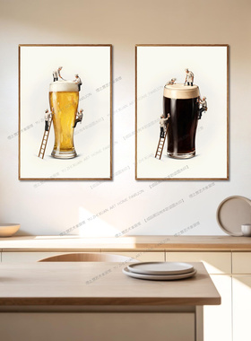 现代简约啤酒杯小酒馆装饰画餐厅挂画有框油画布酒吧咖啡厅装饰画