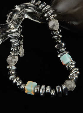 不规则钛钢泰山石手链男女高级感