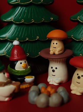 企鹅文鸟蘑菇圣诞节公仔治愈装饰