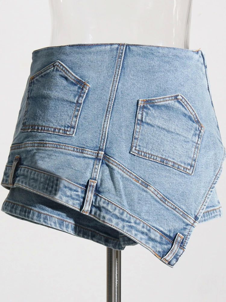 TWOTWINSTYLE Denim Solid Shorts Skirts For Women High Waist - 图0