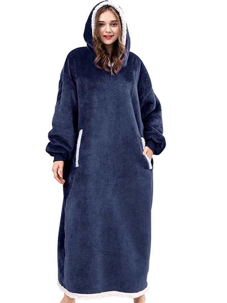 Women Hoodie Blanket Winter Warm Fleece Sweathirt Blanket Ov-图1