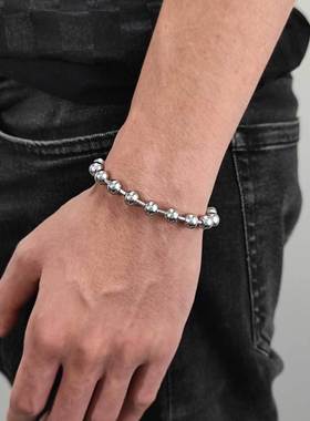 亚马逊跨境8mm玻珠链圆珠链不锈钢手链钛钢饰品18K金男士手链配饰