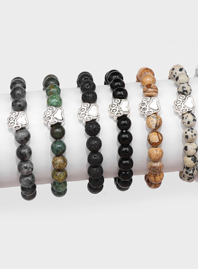 亚马逊跨境热卖天然石头珠子手链复古情侣礼物合金狗爪弹力绳手串