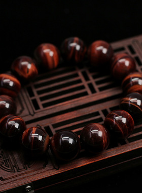 仇氏 天然红虎眼手串冰种玛瑙圆珠虎眼石手链南非玛瑙男女款佛珠