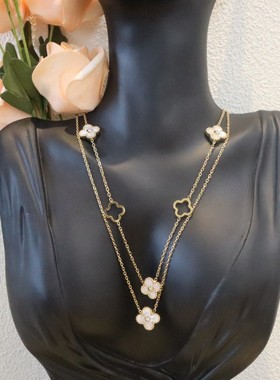 韩国潮流18k配饰双层花朵贝壳流苏项链钛钢锁骨链女不掉色饰品工