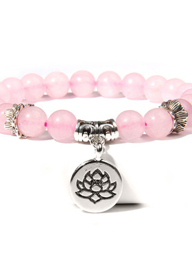 亚马逊跨境粉色水晶莲花吊坠宝石珠子手链饰品手串批发手工制作