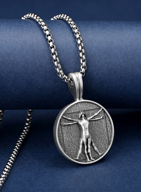 达芬奇维特鲁威男士吊坠复古文艺复兴饰品钛钢配饰跨境饰品批发