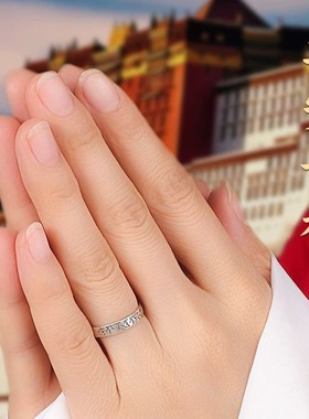 绿度母戒指男女菩萨心咒小众平安吉祥食指配饰民族风可调节指环