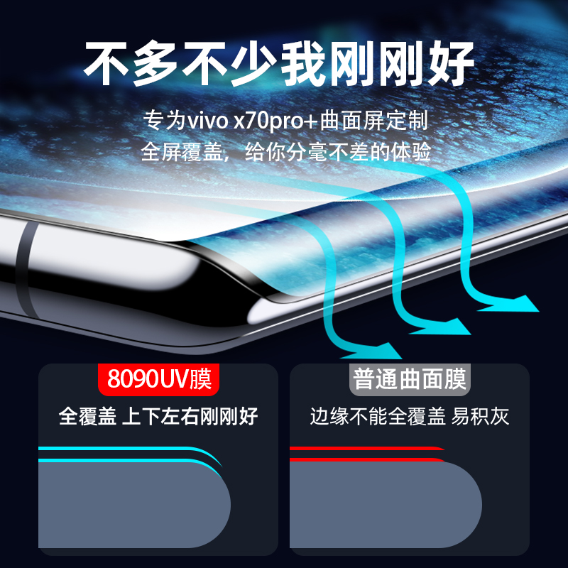 8090适用于vivox70pro+uv钢化膜x60全胶手机膜pro高铝玻璃钢化膜 - 图1