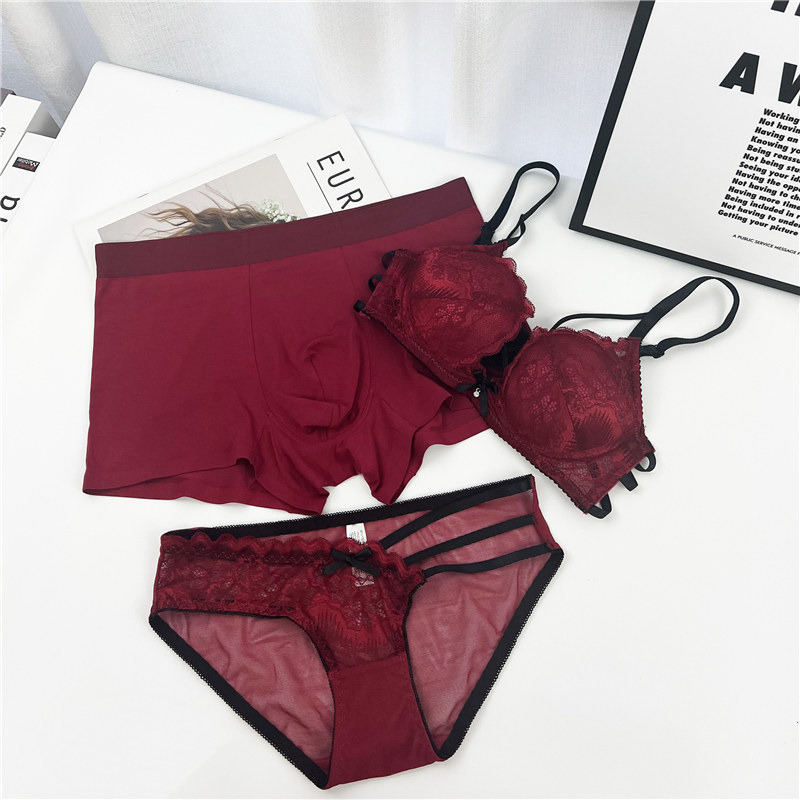 无钢圈情侣内衣本命年枣红色三件套一男一女情侣内裤新婚结婚套装,淘宝优惠券,粉丝福利购,淘宝优惠卷