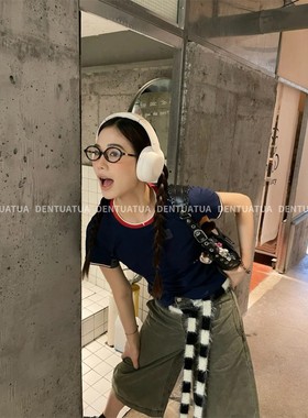 DENTUATUA 宅女风~ 25ss 书呆子椭圆玳瑁眼镜女素颜显脸小